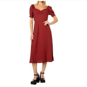 Madewell Burgundy Floral Puff Sleeve Ruched Sweetheart Midi Dress Size 10